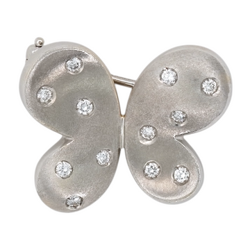Roberto Coin Butterfly Brooch Pin Diamond 0.20 CT 18K White Gold