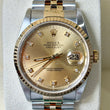 Rolex Datejust 36 Champagne Factory Diamond Dial 18K Yellow Gold Steel Two-Tone Jubilee Ref 16233 Year 1990 NO SAG BRACELET