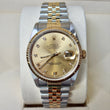 Rolex Datejust 36 Champagne Factory Diamond Dial 18K Yellow Gold Steel Two-Tone Jubilee Ref 16233 Year 1990 NO SAG BRACELET