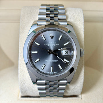 Rolex Datejust 41mm Rhodium Gray Dial Smooth Bezel Jubilee Bracelet Steel Ref 126300 Year 2017 FULL SET BOX PAPERS ROLEX SERVICE CARD 2026