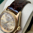 Rolex Day-Date 36 18K Yellow Gold Champagne Dial Bark Finish Bezel Brown Leather Band Year 1968 Ref 1807 Serviced 2026