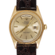 Rolex Day-Date 36 18K Yellow Gold Champagne Dial Bark Finish Bezel Brown Leather Band Year 1968 Ref 1807 Serviced 2026