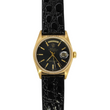 Rolex Day-Date 36 Black Tapestry Dial Fluted Bezel 18K Yellow Gold Leather Band REF 18038 Black Tapestry Dial Serviced Year 1987
