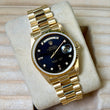 Rolex Day-Date 36 President 18K Yellow Gold Black Stardust Factory Diamond Dial Fluted Bezel FULL SET BOX PAPERS 1997 SERVICED