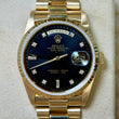 Rolex Day-Date 36 President 18K Yellow Gold Black Stardust Factory Diamond Dial Fluted Bezel FULL SET BOX PAPERS 1997 SERVICED