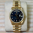 Rolex Day-Date 36 President 18K Yellow Gold Black Stardust Factory Diamond Dial Fluted Bezel FULL SET BOX PAPERS 1997 SERVICED