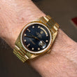 Rolex Day-Date 36 President 18K Yellow Gold Black Stardust Factory Diamond Dial Fluted Bezel FULL SET BOX PAPERS 1997 SERVICED