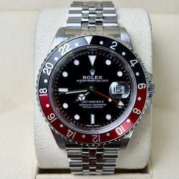 Rolex GMT-Master II 40 Coke Black & Red Bezel Black Dial Steel Jubilee Bracelet Fat Font Year 1991 Ref 16710 No Sag Bracelet Unpolished