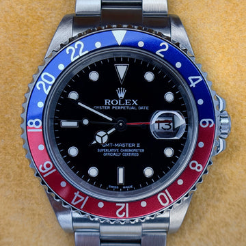 Rolex GMT-Master II Pepsi 40mm Blue Red Steel Black Dial Oyster Bracelet Year 2002 FULL SET BOX PAPERS Ref. 16710