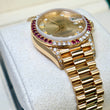 Rolex Lady-Datejust 26 Factory Ruby Bezel Diamond Champagne Dial 18K Yellow Gold President REF. 69038 CROWN COLLECTION BOX GREEN TAG Year 1987