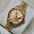 Rolex Lady-Datejust 26 Factory Ruby Bezel Diamond Champagne Dial 18K Yellow Gold President REF. 69038 CROWN COLLECTION BOX GREEN TAG Year 1987