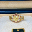 Rolex Lady-Datejust 26 Factory Ruby Bezel Diamond Champagne Dial 18K Yellow Gold President REF. 69038 CROWN COLLECTION BOX GREEN TAG Year 1987