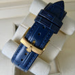 Rolex Oyster Perpetual Date 34mm 14K Yellow Gold Blue Dial Fluted Bezel Leather Band Ref. 1503 Year 1979