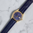 Rolex Oyster Perpetual Date 34mm 14K Yellow Gold Blue Dial Fluted Bezel Leather Band Ref. 1503 Year 1979