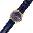 Rolex Oyster Perpetual Date 34mm 14K Yellow Gold Blue Dial Fluted Bezel Leather Band Ref. 1503 Year 1979