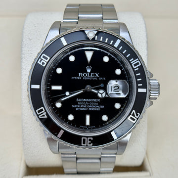Rolex Submariner Date 40 Steel Automatic Black Dial Black Bezel Oyster Bracelet REF 16800 Year 1984 Rolex Service Papers