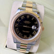 Rolex Datejust II 41mm Two Tone 18K Yellow Gold Black Roman Dial Fluted Bezel Ref. 116333 FULL SET BOX PAPERS YEAR 2015 SERVICED
