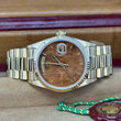 Rolex Day-Date 36mm President Walnut Wood Burlwood Dial 18K Yellow Gold 18038 Year 1970 FULL SET BOX PAPERS CERTIFICATE