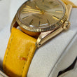 Rolex Oyster Perpetual 34 18K Yellow Gold Chamapagne Dial Fluted Bezel Leather Band Year 1978 Ref 1005 NO DATE Oyster Perpetual