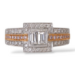 Simon. G Engagement Diamond Baguette Halo Ring 18K White and Rose Gold Size 8.5