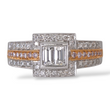 Simon. G Engagement Diamond Baguette Halo Ring 18K White and Rose Gold Size 8.5