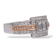 Simon. G Engagement Diamond Baguette Halo Ring 18K White and Rose Gold Size 8.5