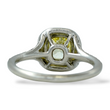 Tiffany and Co Soleste diamond and platinum ring with a 0.78 ct Fancy Intense yellow cushion cut diamond, rear view.