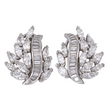 Vintage 4 CT Diamond Platinum Clip-On Earrings 1950s Elegant Leaf Motif Marquise Pear Baguette