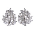 Vintage 4 CT Diamond Platinum Clip-On Earrings 1950s Elegant Leaf Motif Marquise Pear Baguette