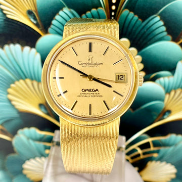 Omega Constellation 33 mm 18k Yellow Gold Champagne Dial Coin Edge Bezel Screw Back Case