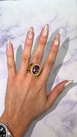 Art Nouveau Antique Amethyst Ring 13K - 18K Yellow Gold Ring Flower Size 7