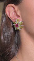 Ivan and Co Vintage Peridot Pink Tourmaline and Diamond Earrings 18K Yellow Gold Platinum