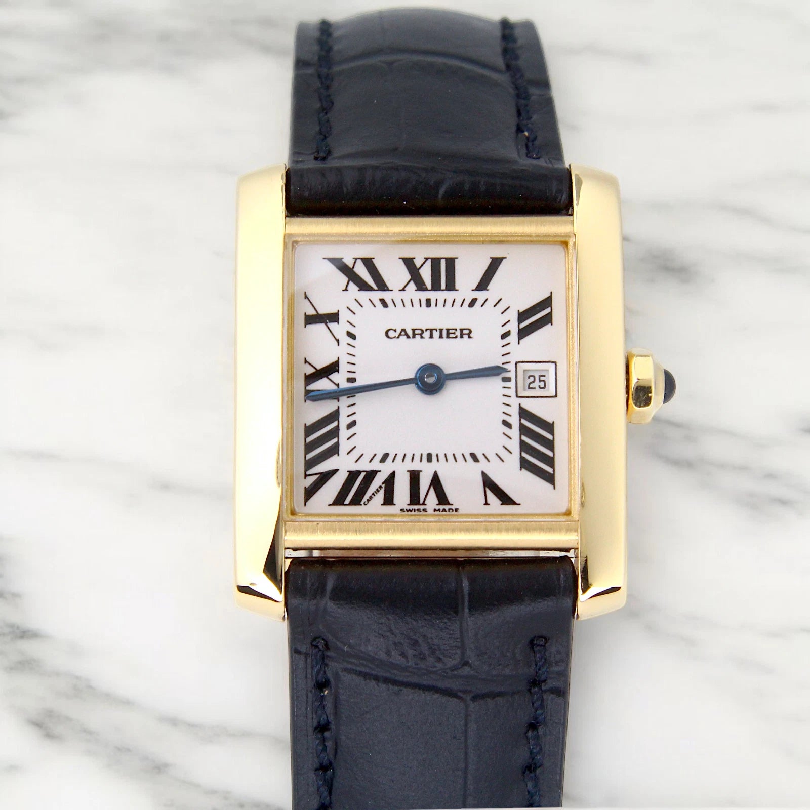 Cartier Tank Française PAPERS 18K Yellow Gold Midsize 25mm x 30mm Quartz Leather 