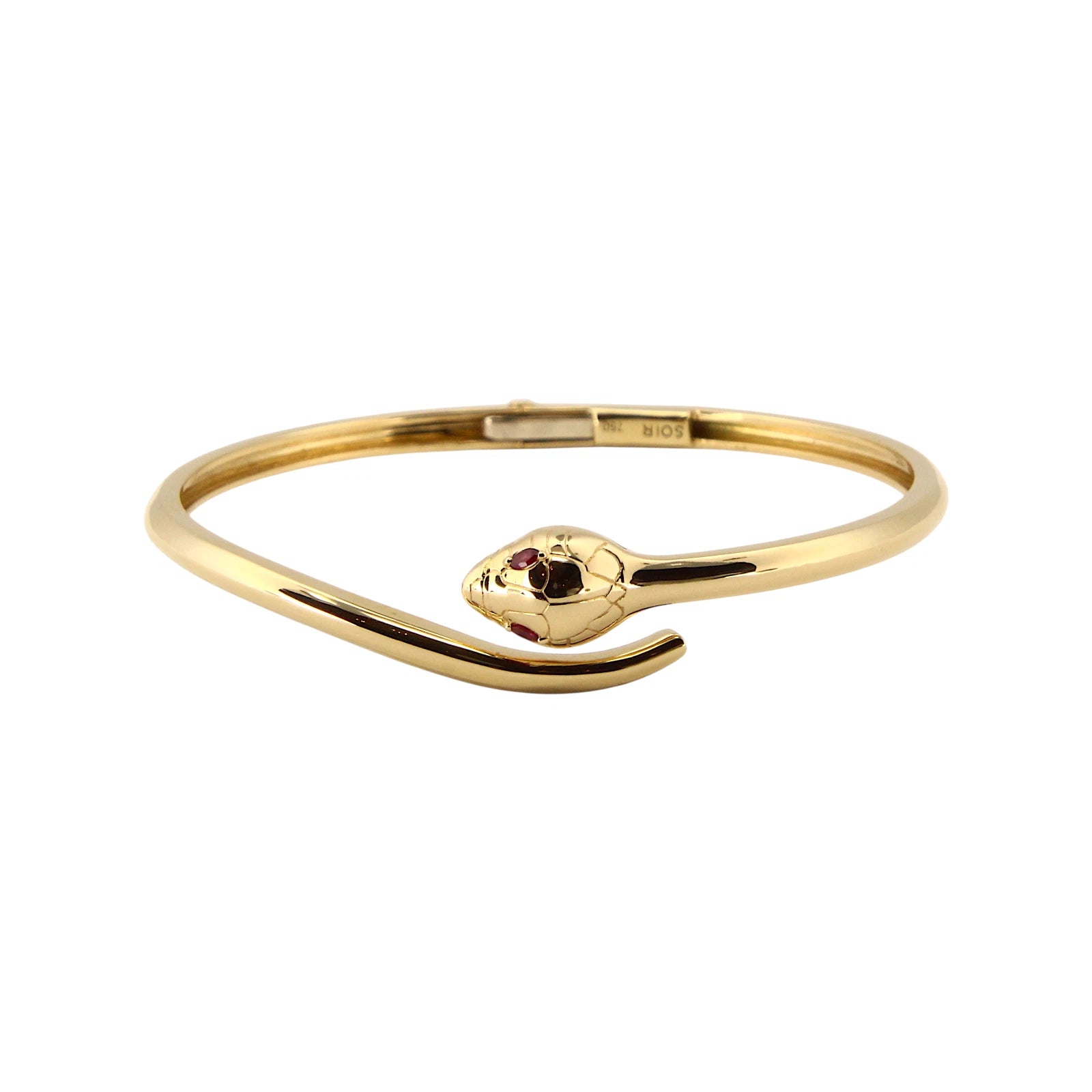 Snake Bangle 18K Yellow Gold Hinge Ruby Eyes Bracelet 