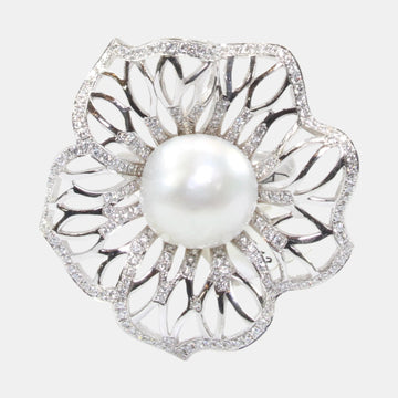 Estate 18k White Gold Southsea Pearl 1.35 ct Natural Diamond 18.1 g Ring Size 7 