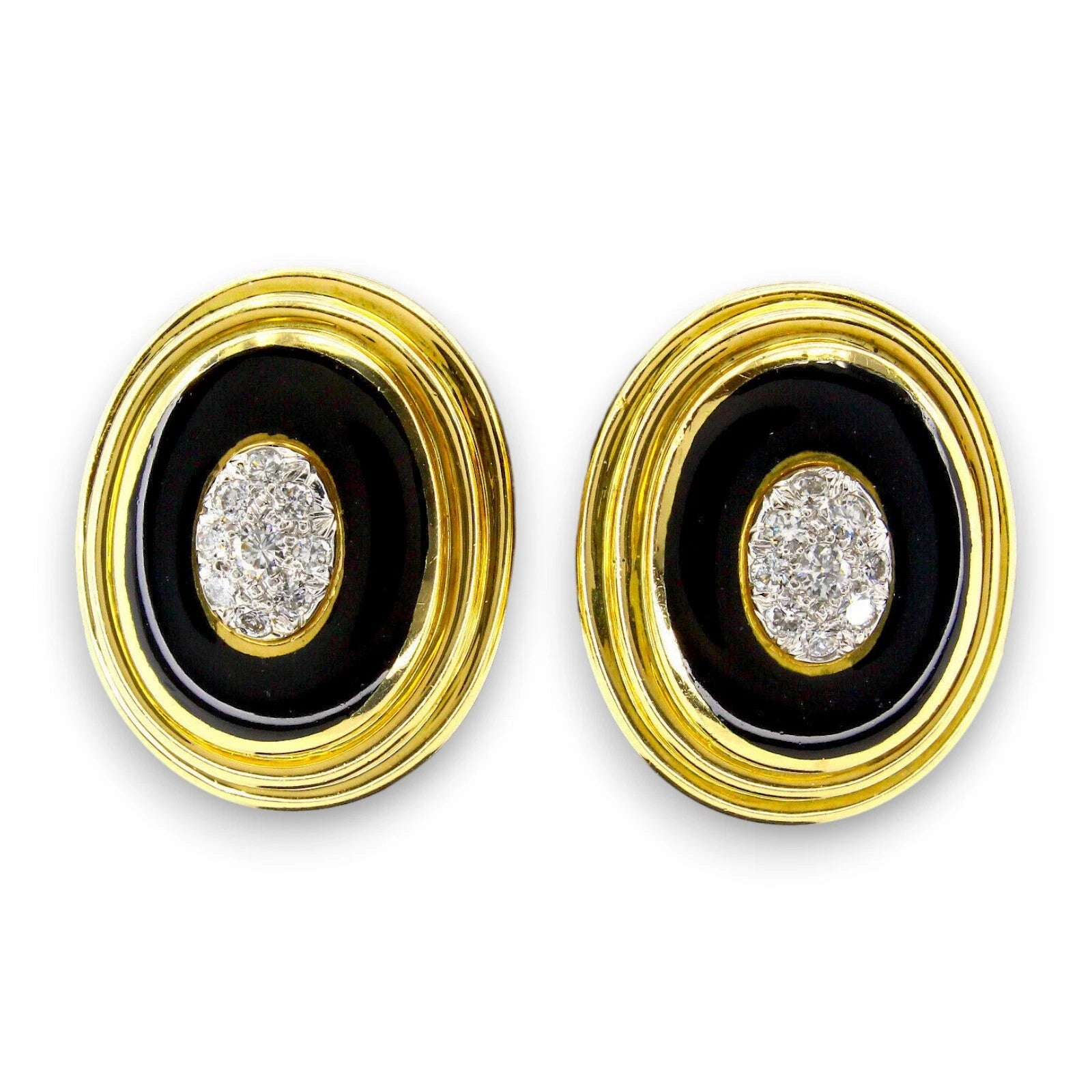 DAVID WEBB Black Onyx and 0.70 CT Diamond Clip On Earrings Dome 18K Yellow Gold 