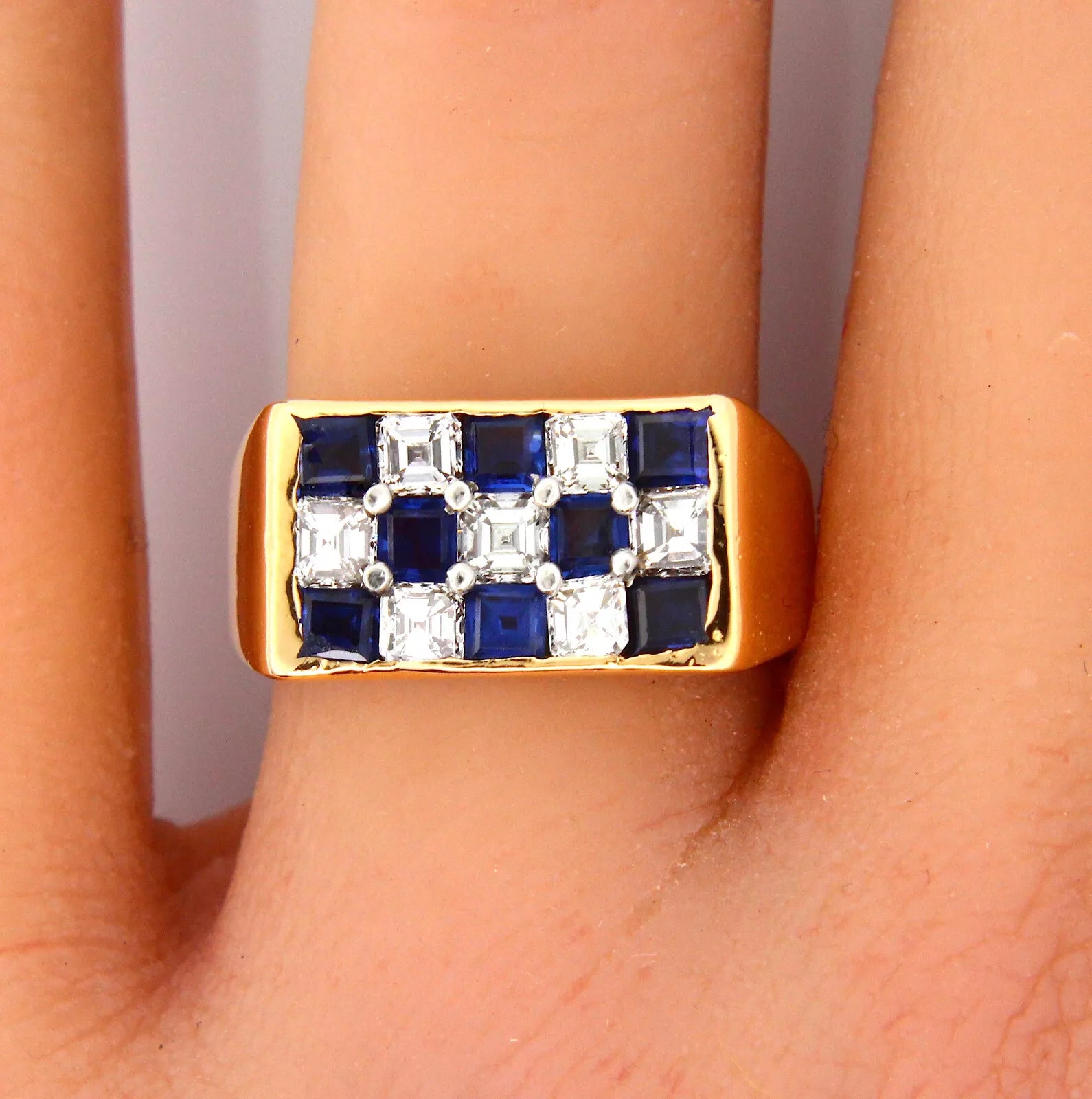 Oscar Heyman 18K Yellow Gold 3 CT Natural Sapphire 1 CT Diamond Vintage Ring 