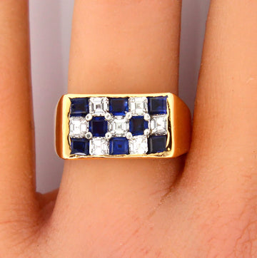 Oscar Heyman 18K Yellow Gold 3 CT Natural Sapphire 1 CT Diamond Vintage Ring 
