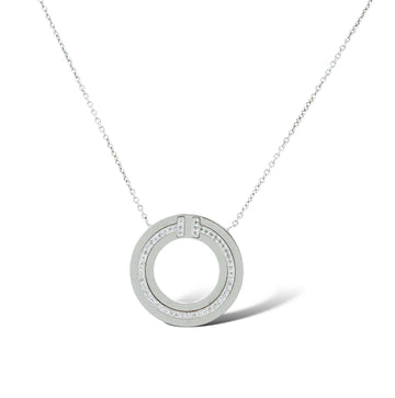 TIFFANY AND CO T Circle Pendant Necklace Natural Diamond 18K White Gold 
