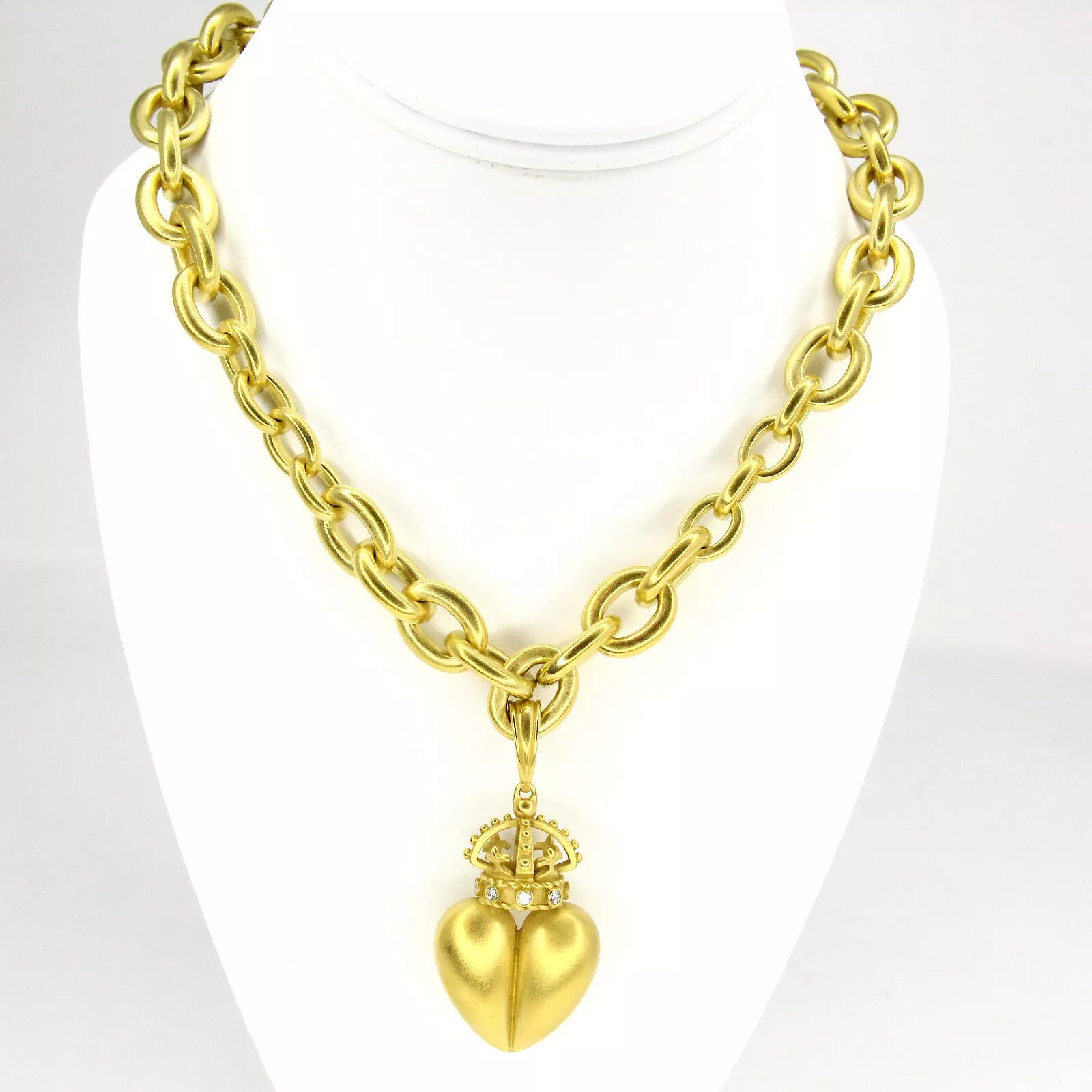 KIESELSTEIN CORD Crown Heart Pendant and Diamond Chain Necklace 18K Yellow Gold 