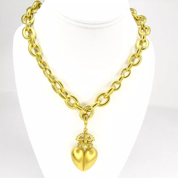 KIESELSTEIN CORD Crown Heart Pendant and Diamond Chain Necklace 18K Yellow Gold 