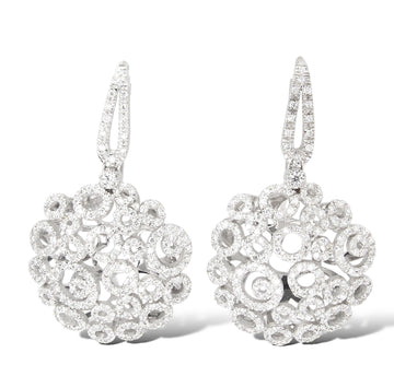 Diamond Cluster Drop Earrings 1.5 CT Elegant Dangle Jewelry 18K White Gold 