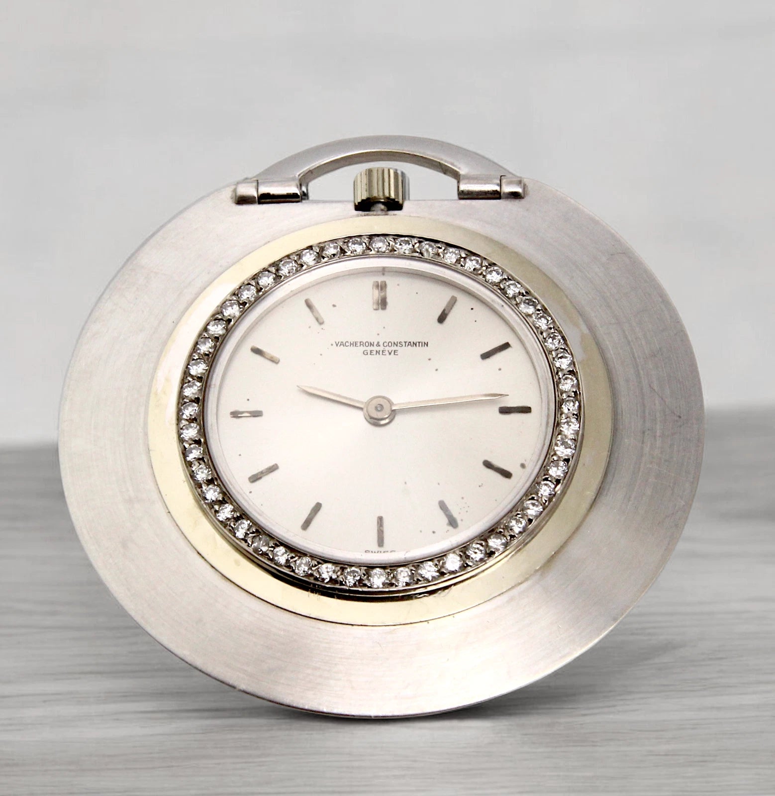 Vacheron Constantin Open Faced Flying Saucer Diamond White Gold Pocket Watch 