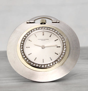 Vacheron Constantin Open Faced Flying Saucer Diamond White Gold Pocket Watch 
