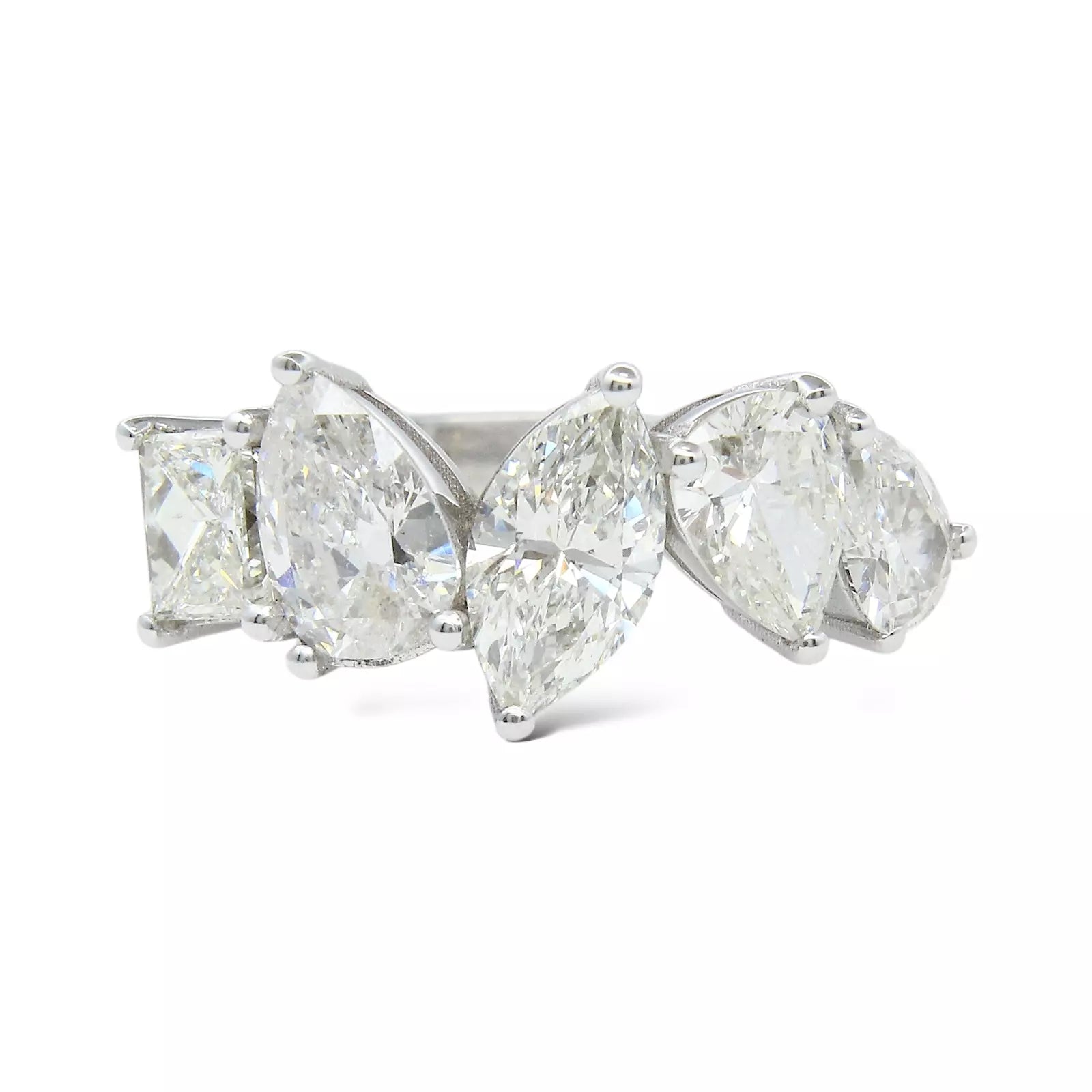 Anniversary Radiant Pear Marquise Diamond Band 5 Stone 18K White Gold 2.90 CT 