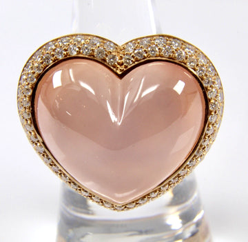 ITALY Orianne Collins HEAVY Heart Ring 18k Rose Gold Diamond, Rose Quartz, Pearl 