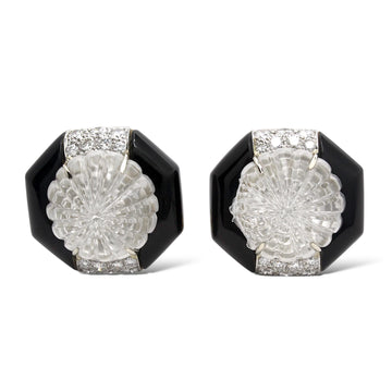 TURI Rock Crystal and Black Onyx Diamond Earrings 18K Yellow Gold Platinum 