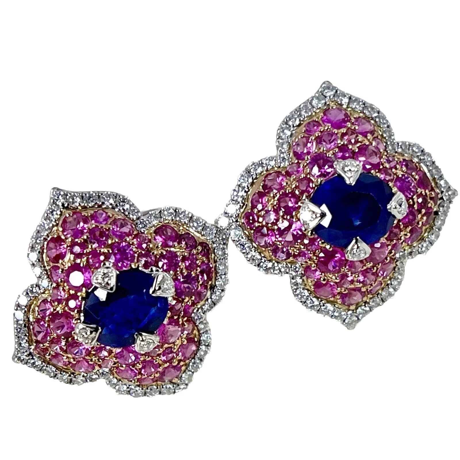 Piranesi Pacha Blue and Pink Sapphires Diamonds 18k White and Rose Gold Earrings 