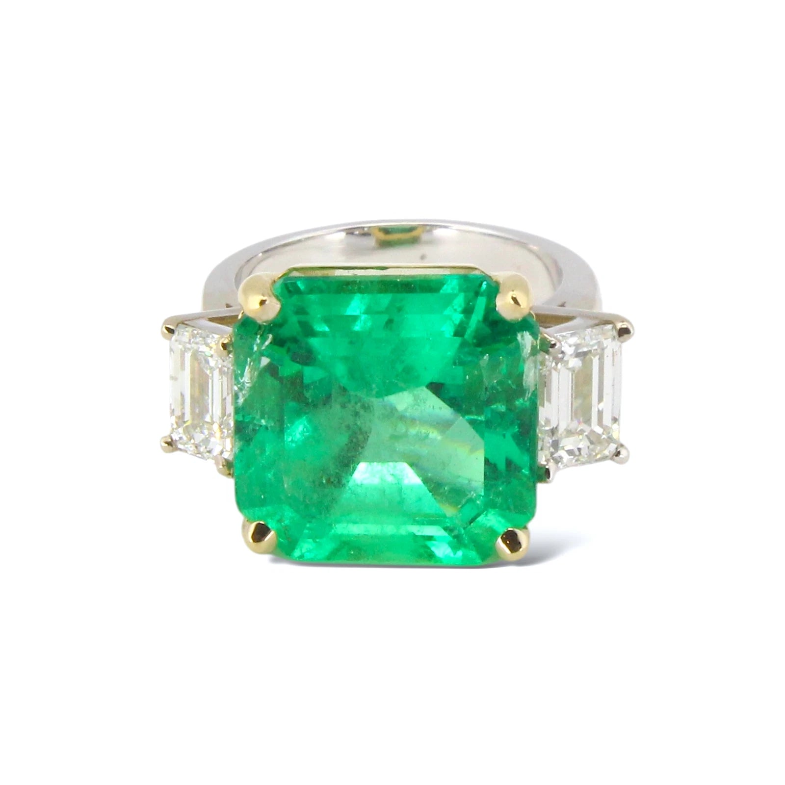 14.49 CT Green Emerald Colombian GIA Certified Diamond Ring 18K White Gold 
