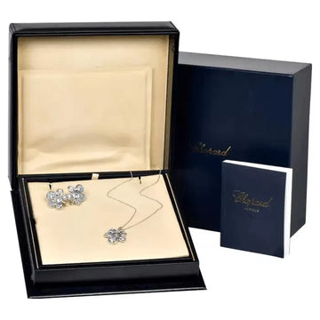 Chopard Happy Diamonds Sapphire 18k White Gold Necklace and Clip Earrings Set 